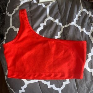 Red off shoulder crop top